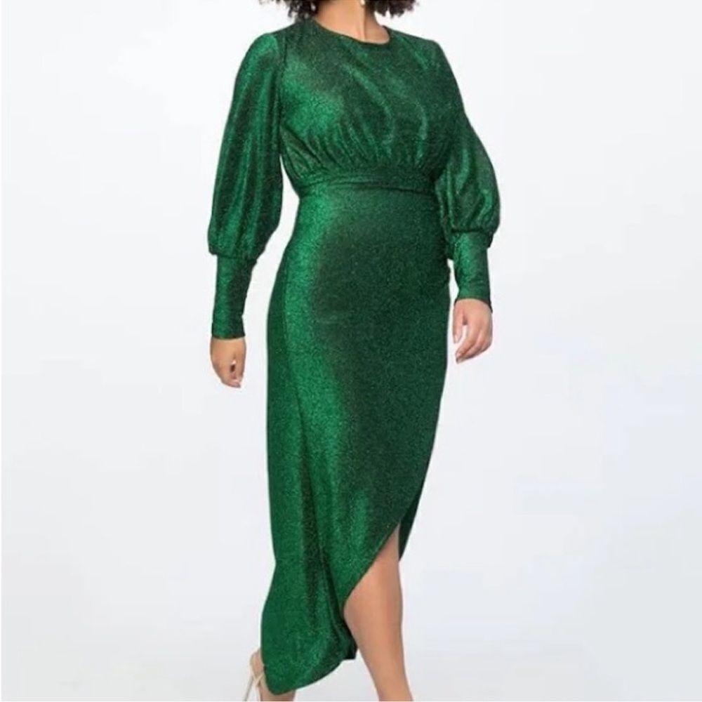 NWT‎ ELOQUII GREEN SPARKLE MAXI DRESS C27 - Picture 11 of 11
